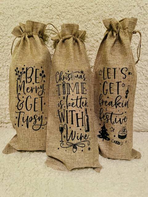 Wine/ Alcohol Jute Drawstring Reusable Bottle Bag Christmas Stocking Filler Novelty Gift Bags - image 1