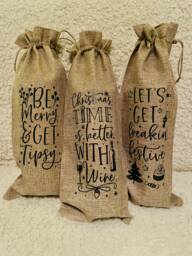 Wine/ Alcohol Jute Drawstring Reusable Bottle Bag Christmas Stocking Filler Novelty Gift Bags - thumbnail 1