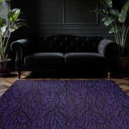 Purple Thorn Floor Mat, No-Pile Moody Maximalist Area Rug with Spooky Gothic Root & Vine Pattern, Black + Violet Goth Dark Academia Home Decor - thumbnail 1