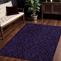 Purple Thorn Floor Mat, No-Pile Moody Maximalist Area Rug with Spooky Gothic Root & Vine Pattern, Black + Violet Goth Dark Academia Home Decor - thumbnail 2