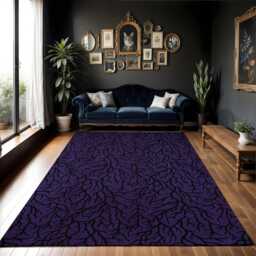 Purple Thorn Floor Mat, No-Pile Moody Maximalist Area Rug with Spooky Gothic Root & Vine Pattern, Black + Violet Goth Dark Academia Home Decor - thumbnail 3