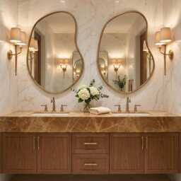 Sculptural Brass Mirror - Modern Irregular Vanity Mirrors - thumbnail 2
