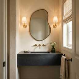 Sculptural Brass Mirror - Modern Irregular Vanity Mirrors - thumbnail 3