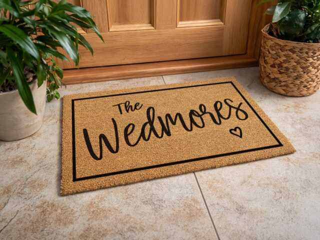 First Home Gift Idea - Custom Welcome Rug Modern Cursive Surname Mat - image 1