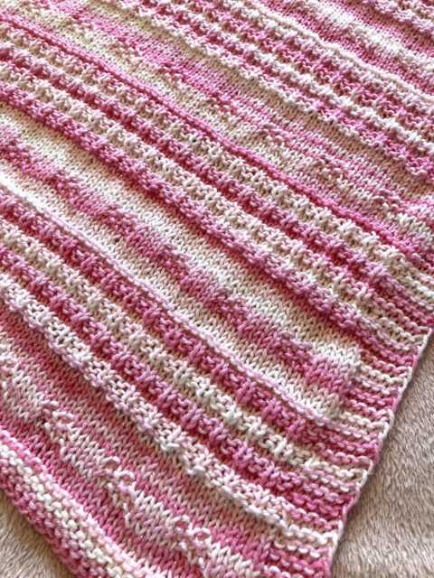 Hand Knitted Baby Blanket ~ Pink & White Sparkly Yarn Easy Care Acrylic - image 1