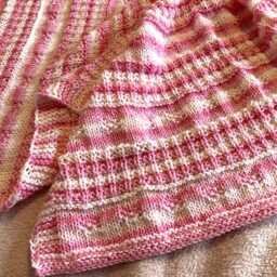 Hand Knitted Baby Blanket ~ Pink & White Sparkly Yarn Easy Care Acrylic - thumbnail 2