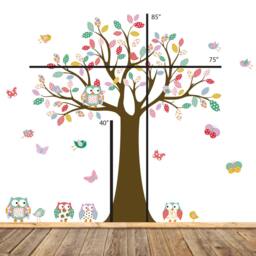 Vinyl Wall Decal Children Wall Decal Sticker Tree - Pattern Leaf With Owls Birds Butterflies - thumbnail 4