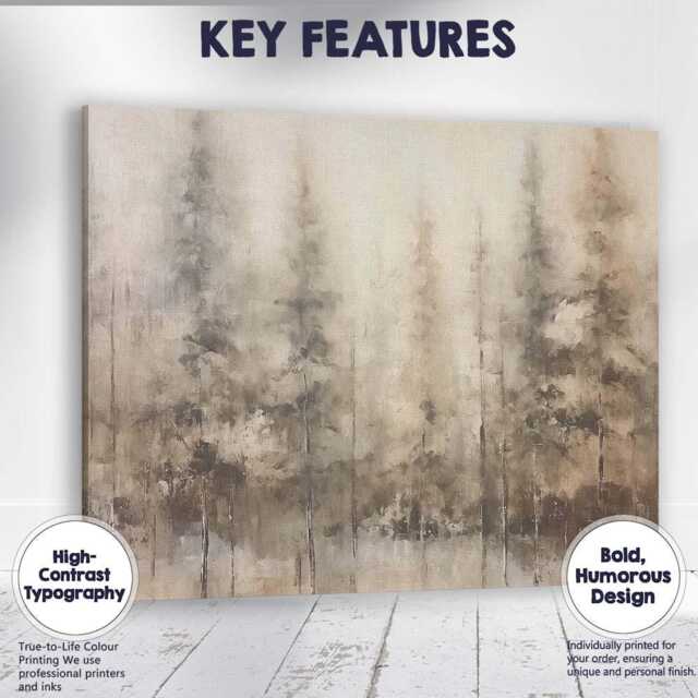 Abstract Misty Pine Forest Monochrome Woodland Canvas Wall Art Print Decor Picture Ready To Hang - image 1
