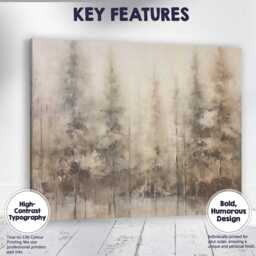 Abstract Misty Pine Forest Monochrome Woodland Canvas Wall Art Print Decor Picture Ready To Hang - thumbnail 1