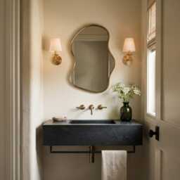 Irregular Brass Mirror - Organic Shape Vanity Wall Mirror, Gold Custom Bathroom Mirrors - thumbnail 2