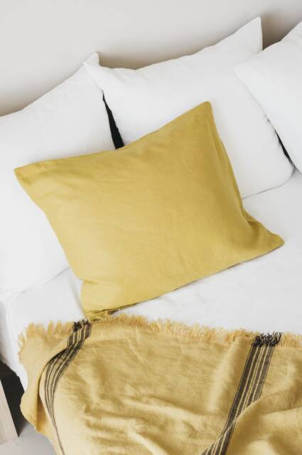 Linen Pillow Case in Yellow With Envelope Closure/Washed Linen Cases Mustard Yellow/Custom Size Shams - image 1