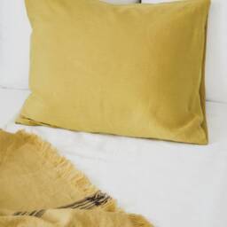 Linen Pillow Case in Yellow With Envelope Closure/Washed Linen Cases Mustard Yellow/Custom Size Shams - thumbnail 2