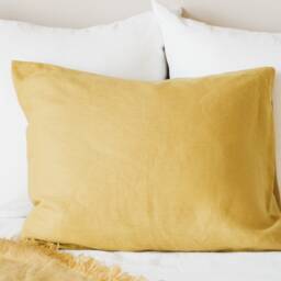 Linen Pillow Case in Yellow With Envelope Closure/Washed Linen Cases Mustard Yellow/Custom Size Shams - thumbnail 4