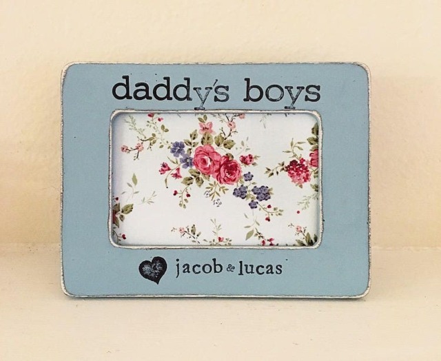 Boy Dad Gift, Personalized Father's Day Picture Frame Hand Stamped Distressed Wood - image 1
