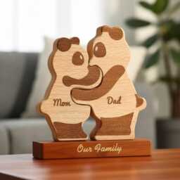 Custom Panda Family Puzzle, Personalised Wood Gift, Cute Animal Ornament, Nursery Decor, Baby Shower, Christmas Keepsake, Gift - thumbnail 2