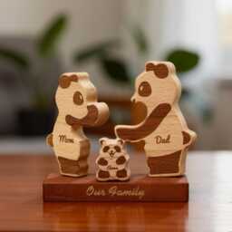 Custom Panda Family Puzzle, Personalised Wood Gift, Cute Animal Ornament, Nursery Decor, Baby Shower, Christmas Keepsake, Gift - thumbnail 3