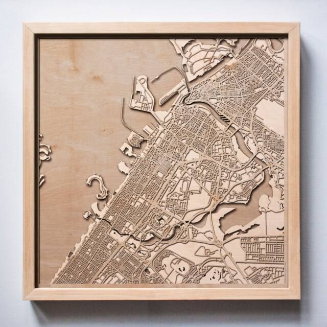 Dubai Wooden Map - Laser Cut City Streets, Framed 3D Wall Art - image 1