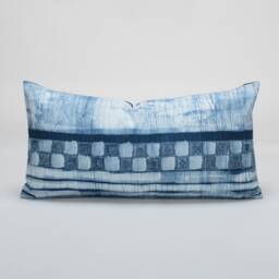 Indigo Batik Lumbar Pillow Cover - Handspun Hmong Fabric, 12x24 - thumbnail 1