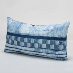 Indigo Batik Lumbar Pillow Cover - Handspun Hmong Fabric, 12x24 - thumbnail 2