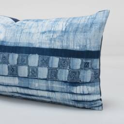 Indigo Batik Lumbar Pillow Cover - Handspun Hmong Fabric, 12x24 - thumbnail 3