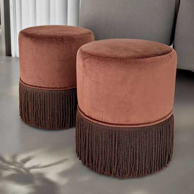 Luxury Boho Velvet Pouf With Tassels - Handmade Ottoman Custom Size & Color Cozy Holiday Home Decor Gift