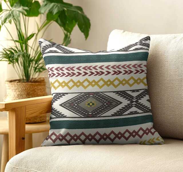 Mexican Striped Geometric Cushion Cover - Woven Ethnic Decor Green & Gold Linen Throw Pillow 18 - image 1