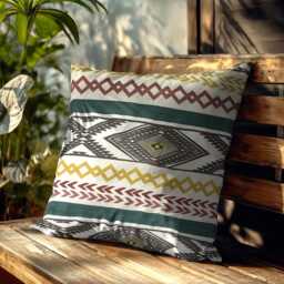 Mexican Striped Geometric Cushion Cover - Woven Ethnic Decor Green & Gold Linen Throw Pillow 18 - thumbnail 2