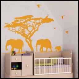 Elephant Family Wall Decal African Savanna Scene, Kids Bedroom Decor - thumbnail 2