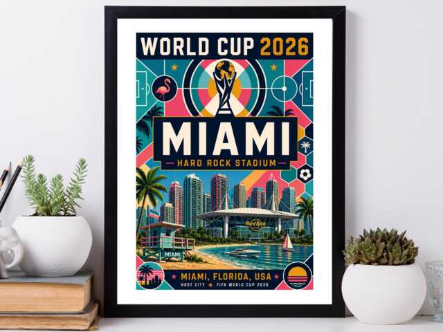 Miami World Cup 2026 Host City - Football Print Gift Bespoke A5 A4 A3 Framed Or Unframed - image 1