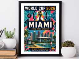 Miami World Cup 2026 Host City - Football Print Gift Bespoke A5 A4 A3 Framed Or Unframed - thumbnail 1