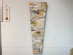 Narrow Grey Burnt Orange Black & White Abstract Resin Wall Clock, Long Modern Unusual Home Decor, Gray