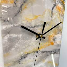 Narrow Grey Burnt Orange Black & White Abstract Resin Wall Clock, Long Modern Unusual Home Decor, Gray - thumbnail 4