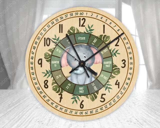 Kids Safari Animals Clock, Glass Wall Childs Learning Learn To Tell The Time, Teaching Clock For Kids, Decor - image 1