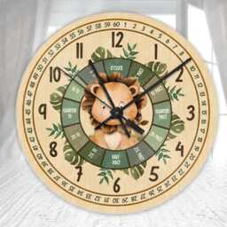 Kids Safari Animals Clock, Glass Wall Childs Learning Learn To Tell The Time, Teaching Clock For Kids, Decor - thumbnail 3