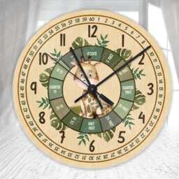 Kids Safari Animals Clock, Glass Wall Childs Learning Learn To Tell The Time, Teaching Clock For Kids, Decor - thumbnail 2