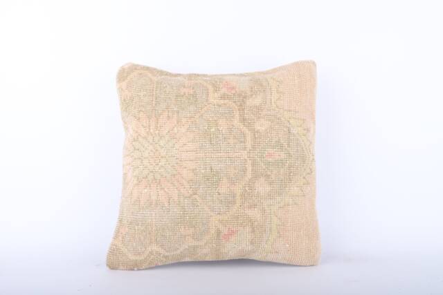 Vintage Turkish Kilim Pillow Cover 16'' Handwoven Wool Throw - image 1