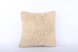 Vintage Turkish Kilim Pillow Cover 16'' Handwoven Wool Throw - thumbnail 1