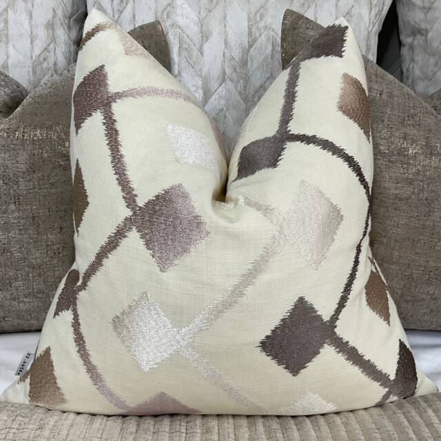 Embroidered Cushion Cover - Throw Pillow Double Sided Beige Cream Sand 16 - image 1