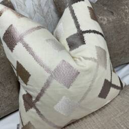Embroidered Cushion Cover - Throw Pillow Double Sided Beige Cream Sand 16 - thumbnail 2