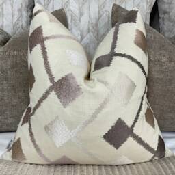 Embroidered Cushion Cover - Throw Pillow Double Sided Beige Cream Sand 16 - thumbnail 1