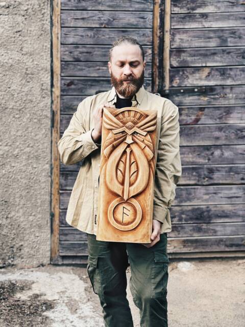 A Large 60 cm Tall Wooden Statue - Odin. Hand-Carved Wooden Wuotan/Wodan. Chic Scandinavian Gift For Him Her - image 1