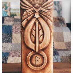 A Large 60 cm Tall Wooden Statue - Odin. Hand-Carved Wooden Wuotan/Wodan. Chic Scandinavian Gift For Him Her - thumbnail 2