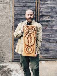 A Large 60 cm Tall Wooden Statue - Odin. Hand-Carved Wooden Wuotan/Wodan. Chic Scandinavian Gift For Him Her - thumbnail 1