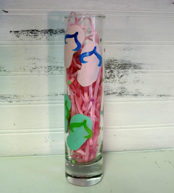 Hand Painted Flip Flop Glass Bud Vase, Flower Summer Wedding Party Favors Or Centerpiece - image 1
