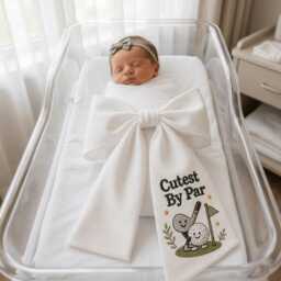 Cutest By Par Embroidered Newborn Bow Sash, Golf Baby Swaddle, Sash For Picture, Shower Gift - thumbnail 2