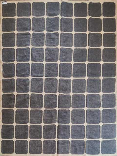 Handwoven Wool Jute Flatweave Rug - Charcoal Base With Natural Beige Grid Pattern - image 1