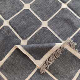 Handwoven Wool Jute Flatweave Rug - Charcoal Base With Natural Beige Grid Pattern - thumbnail 4