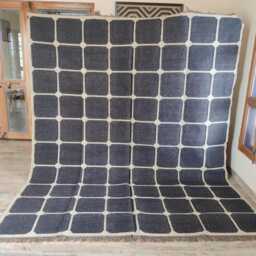 Handwoven Wool Jute Flatweave Rug - Charcoal Base With Natural Beige Grid Pattern - thumbnail 2