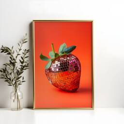 Orange Disco Strawberry Art Print Y2K Mirrorball Decor - thumbnail 2