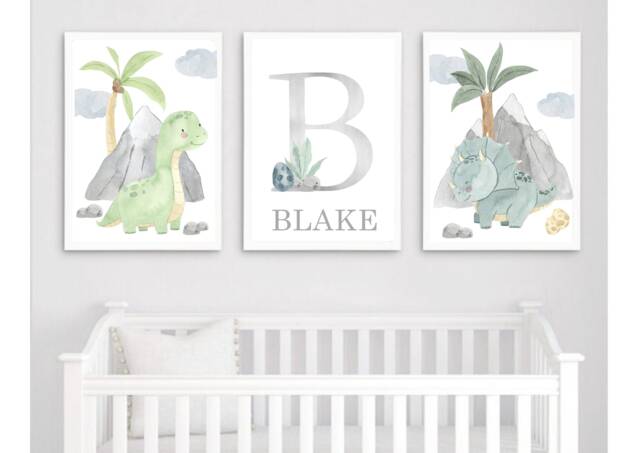 Set Of 3 Dinosaur Prints, Nursery Decor, Boys Bedroom Wall Art, Room Prints - image 1